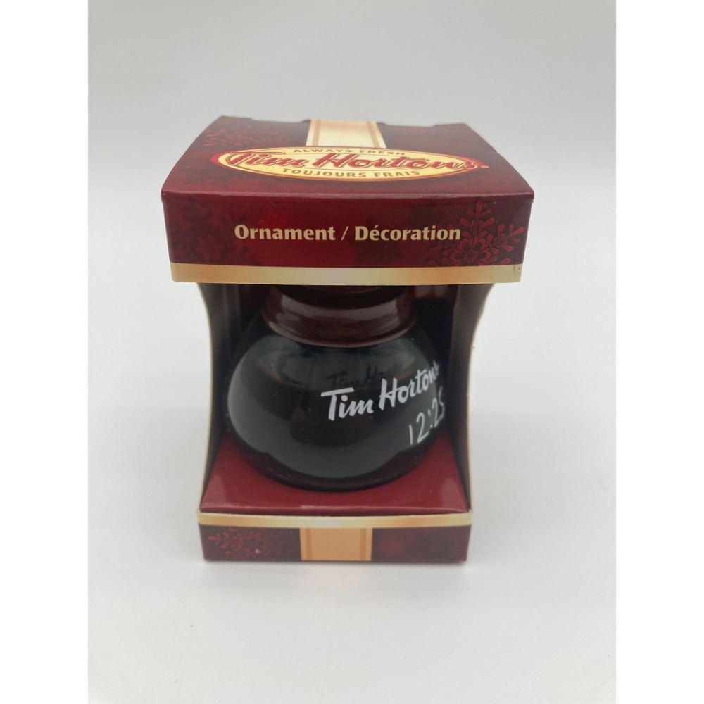 Tim Hortons 2010 Coffee Pot Carafe Christmas Ornament Fresh Timer Glass with Box